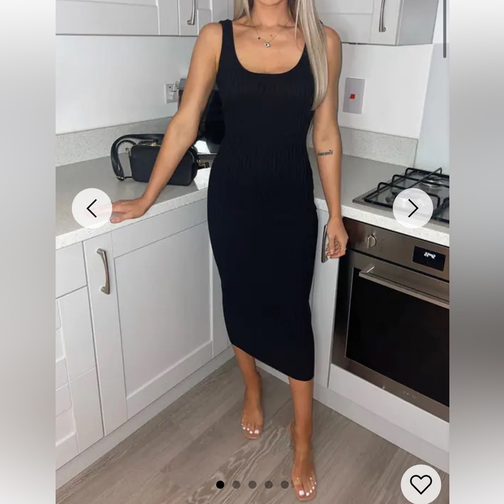 Black bodycon ribbed sleeveless dress - Picture 1 of 7